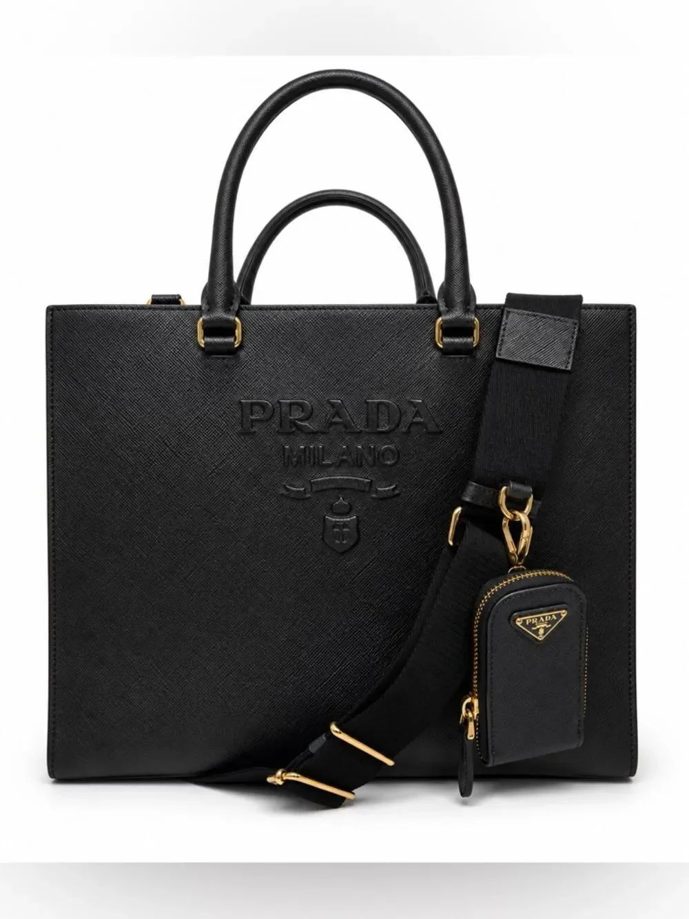Prada Lux Saffiano Leather Black Crossbody Tote Bag
